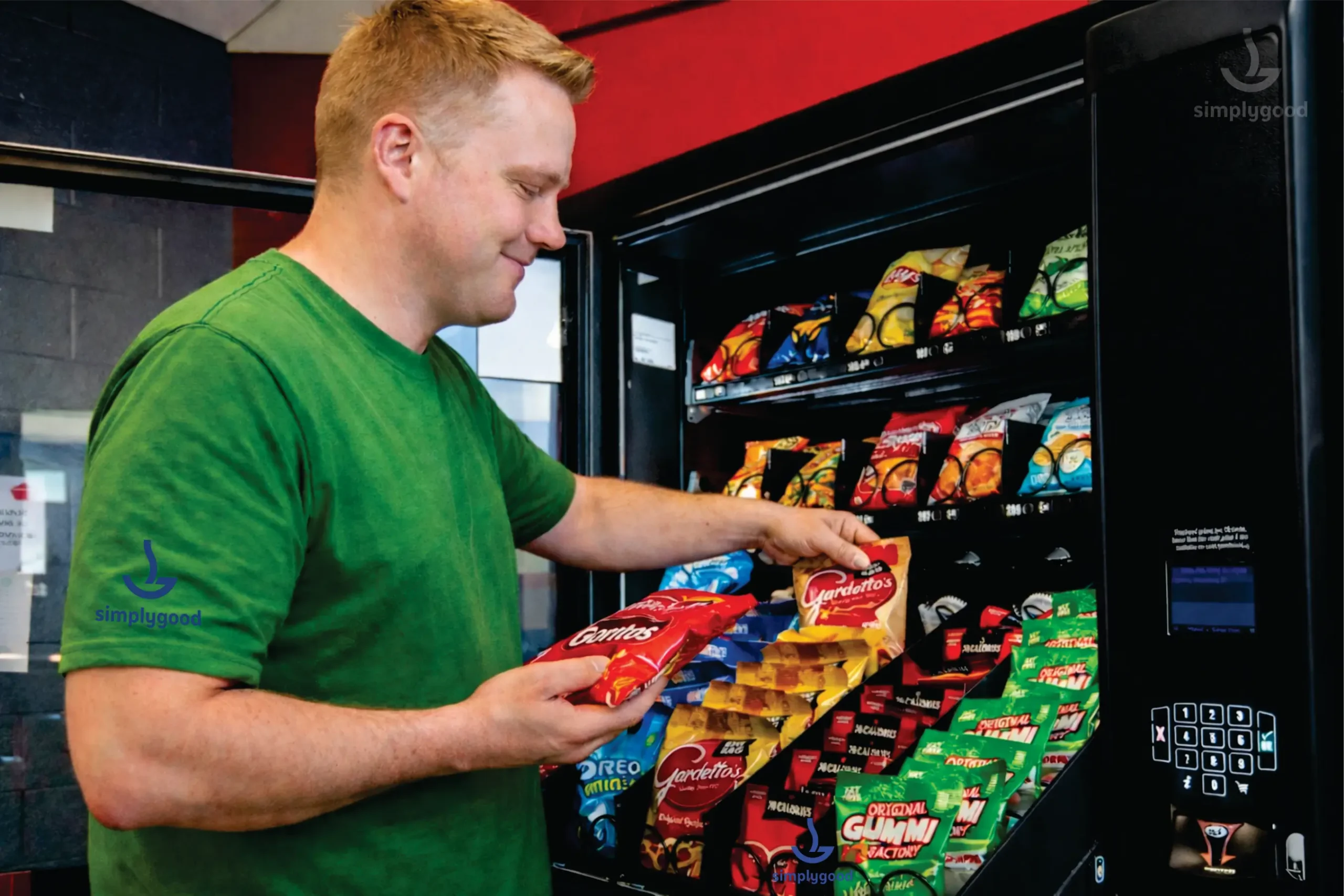 Moški polni avtomat s prigrizki in pijačami